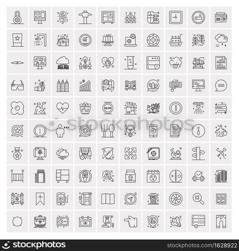 Set of 100 Universal Modern Thin Line Icons for Mobile and Web. Mix Business icons Like Arrows, Avatars , Smileys, Business, Weather