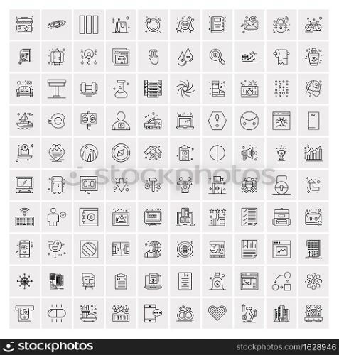 Set of 100 Universal Modern Thin Line Icons for Mobile and Web. Mix Business icons Like Arrows, Avatars , Smileys, Business, Weather