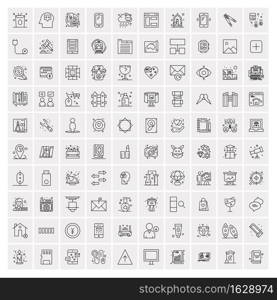 Set of 100 Universal Modern Thin Line Icons for Mobile and Web. Mix Business icons Like Arrows, Avatars , Smileys, Business, Weather