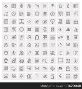 Set of 100 Universal Modern Thin Line Icons for Mobile and Web. Mix Business icons Like Arrows, Avatars , Smileys, Business, Weather