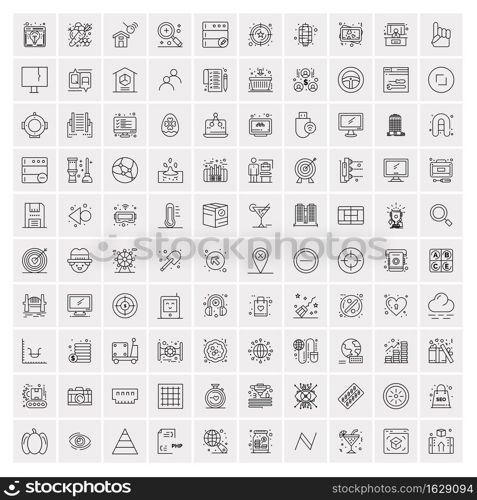 Set of 100 Universal Modern Thin Line Icons for Mobile and Web. Mix Business icons Like Arrows, Avatars , Smileys, Business, Weather