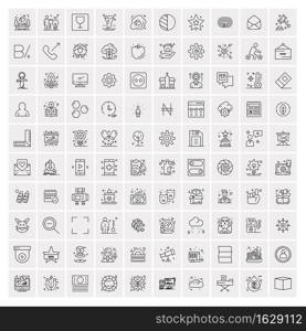 Set of 100 Universal Modern Thin Line Icons for Mobile and Web. Mix Business icons Like Arrows, Avatars , Smileys, Business, Weather