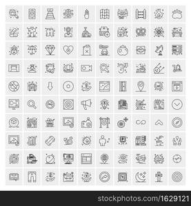 Set of 100 Universal Modern Thin Line Icons for Mobile and Web. Mix Business icons Like Arrows, Avatars , Smileys, Business, Weather