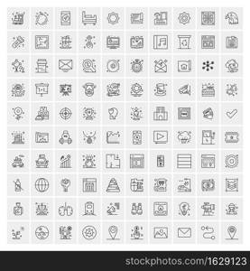 Set of 100 Universal Modern Thin Line Icons for Mobile and Web. Mix Business icons Like Arrows, Avatars , Smileys, Business, Weather