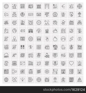 Set of 100 Universal Modern Thin Line Icons for Mobile and Web. Mix Business icons Like Arrows, Avatars , Smileys, Business, Weather