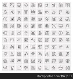 Set of 100 Universal Modern Thin Line Icons for Mobile and Web. Mix Business icons Like Arrows, Avatars , Smileys, Business, Weather