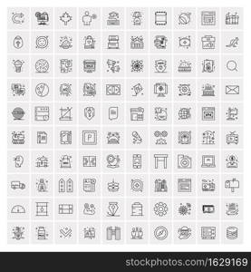 Set of 100 Universal Modern Thin Line Icons for Mobile and Web. Mix Business icons Like Arrows, Avatars , Smileys, Business, Weather