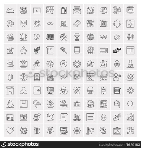 Set of 100 Universal Modern Thin Line Icons for Mobile and Web. Mix Business icons Like Arrows, Avatars , Smileys, Business, Weather