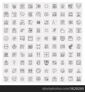 Set of 100 Universal Modern Thin Line Icons for Mobile and Web. Mix Business icons Like Arrows, Avatars , Smileys, Business, Weather