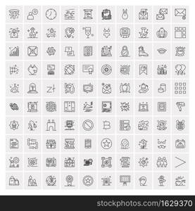 Set of 100 Universal Modern Thin Line Icons for Mobile and Web. Mix Business icons Like Arrows, Avatars , Smileys, Business, Weather