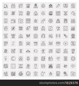 Set of 100 Universal Modern Thin Line Icons for Mobile and Web. Mix Business icons Like Arrows, Avatars , Smileys, Business, Weather