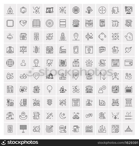 Set of 100 Universal Modern Thin Line Icons for Mobile and Web. Mix Business icons Like Arrows, Avatars , Smileys, Business, Weather