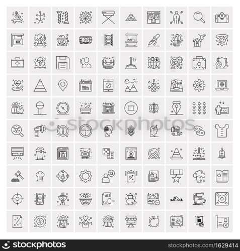 Set of 100 Universal Modern Thin Line Icons for Mobile and Web. Mix Business icons Like Arrows, Avatars , Smileys, Business, Weather