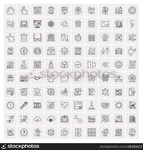 Set of 100 Universal Modern Thin Line Icons for Mobile and Web. Mix Business icons Like Arrows, Avatars , Smileys, Business, Weather