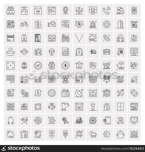 Set of 100 Universal Modern Thin Line Icons for Mobile and Web. Mix Business icons Like Arrows, Avatars , Smileys, Business, Weather