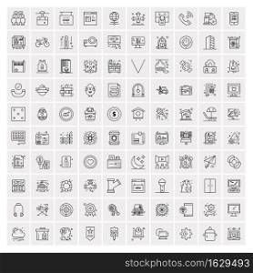 Set of 100 Universal Modern Thin Line Icons for Mobile and Web. Mix Business icons Like Arrows, Avatars , Smileys, Business, Weather