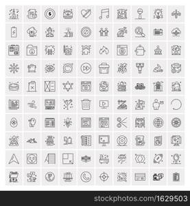 Set of 100 Universal Modern Thin Line Icons for Mobile and Web. Mix Business icons Like Arrows, Avatars , Smileys, Business, Weather