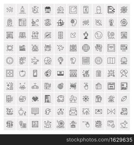 Set of 100 Universal Modern Thin Line Icons for Mobile and Web. Mix Business icons Like Arrows, Avatars , Smileys, Business, Weather