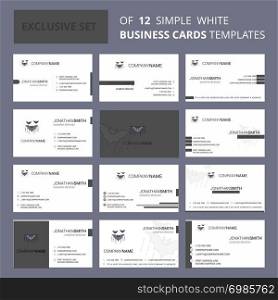Set of 12 Bat Creative Busienss Card Template. Editable Creative logo and Visiting card background