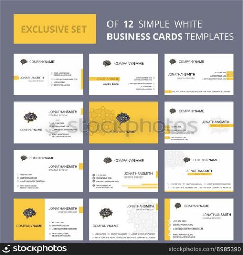 Set of 12 Brain Creative Busienss Card Template. Editable Creative logo and Visiting card background