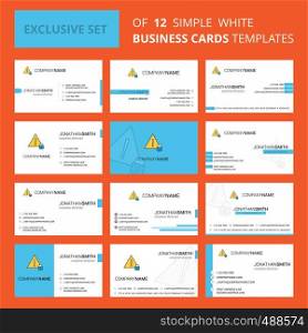 Set of 12 Caution Creative Busienss Card Template. Editable Creative logo and Visiting card background