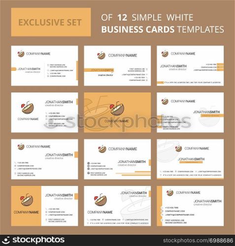 Set of 12 Coconut Creative Busienss Card Template. Editable Creative logo and Visiting card background