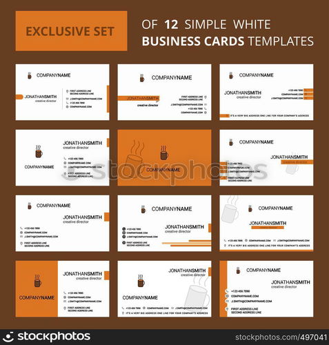 Set of 12 Coffee Creative Busienss Card Template. Editable Creative logo and Visiting card background