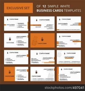 Set of 12 Coffee Creative Busienss Card Template. Editable Creative logo and Visiting card background