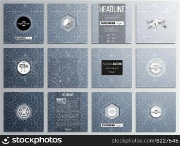 Set of 12 creative cards, square brochure template design. Abstract floral business background, modern stylish vector texture.