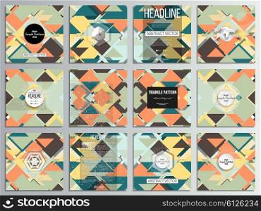 Set of 12 creative cards, square brochure template design. Material Design. Colored vector background.