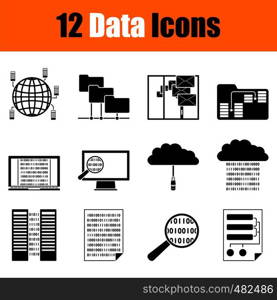 Set of 12 Data Icons. Fully editable vector illustration. Text expanded.