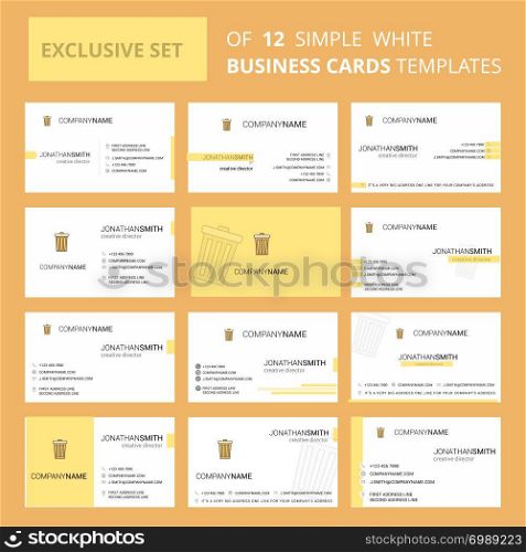 Set of 12 Dustbin Creative Busienss Card Template. Editable Creative logo and Visiting card background