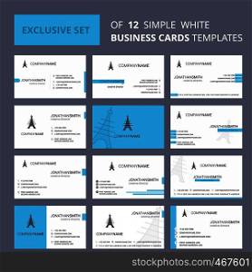 Set of 12 Eiffel tower Creative Busienss Card Template. Editable Creative logo and Visiting card background