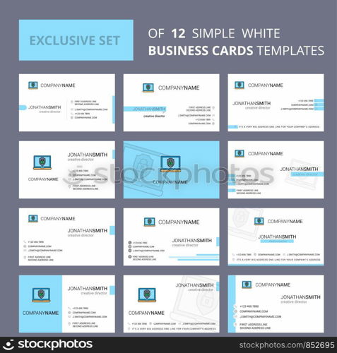 Set of 12 Laptop protected Creative Busienss Card Template. Editable Creative logo and Visiting card background