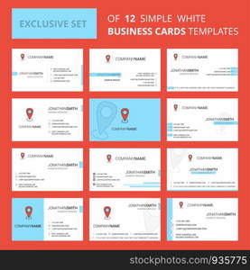Set of 12 Location Creative Busienss Card Template. Editable Creative logo and Visiting card background
