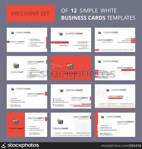 Set of 12 Locked box Creative Busienss Card Template. Editable Creative logo and Visiting card background