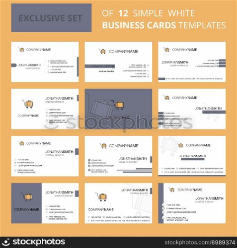Set of 12 Luggage cart Creative Busienss Card Template. Editable Creative logo and Visiting card background