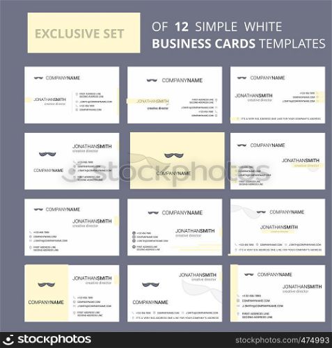 Set of 12 Mustache Creative Busienss Card Template. Editable Creative logo and Visiting card background