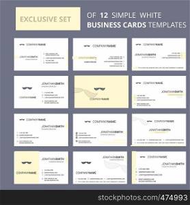 Set of 12 Mustache Creative Busienss Card Template. Editable Creative logo and Visiting card background