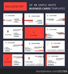 Set of 12 Paper pin Creative Busienss Card Template. Editable Creative logo and Visiting card background