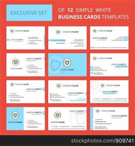 Set of 12 Protected sheild Creative Busienss Card Template. Editable Creative logo and Visiting card background