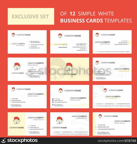 Set of 12 Santa clause Creative Busienss Card Template. Editable Creative logo and Visiting card background