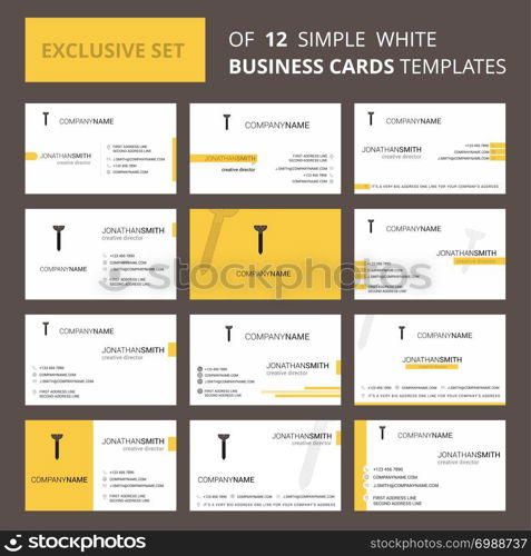 Set of 12 Screw Creative Busienss Card Template. Editable Creative logo and Visiting card background