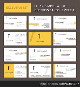 Set of 12 Screw Creative Busienss Card Template. Editable Creative logo and Visiting card background