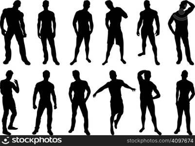 Set of 12 sexy men silhouettes on white background