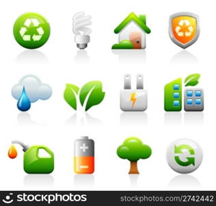 Set of 12 Titanium Series green environmental icons. Titaniun green icons