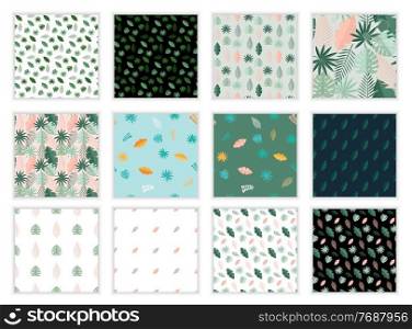Set of 12 Tropical Palm Leaves Seamless Pattern Background. Vector Illustration. EPS10. Set of 12 Tropical Palm Leaves Seamless Pattern Background. Vector Illustration