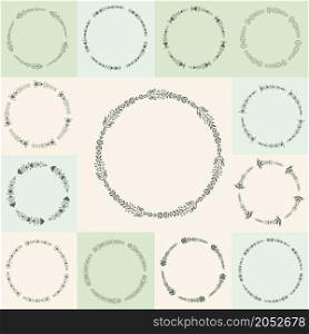 Set of 13 hand-drawn vector flourish circle and frames Vector illustration in vintage style. Hand Drawn graphic and decorative elements