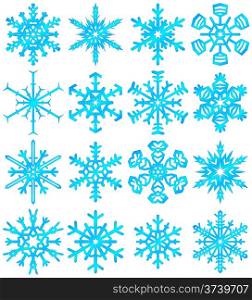 Set of 16 beautiful blue snowflake silhouettes