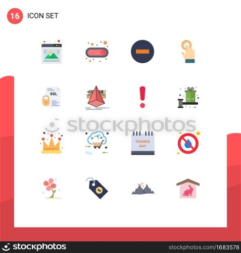 Set of 16 Commercial Flat Colors pack for certificate, technology, minus, interface, toch Editable Pack of Creative Vector Design Elements